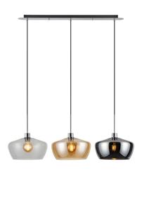 DK1313  Lori Linear Pendant, 3 Light Adjustable E27, Polished Chrome/Amber/Chrome/Clear Trapezium Shades